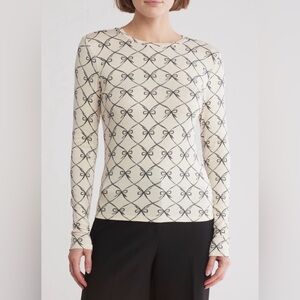 Veto Modo | Alberte Cilia Bow Long Sleeve Top Cream Black  size Large
